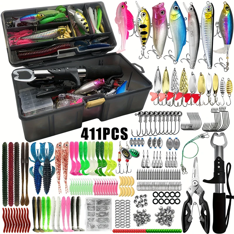 Kit de Señuelos de Pesca para trucha, Lucio, lubina, multiseñuelo, aparejos en capas, caja de aparejos de equipo profesional para trucha, caballa y lubina, 411 Uds. - imagen 2