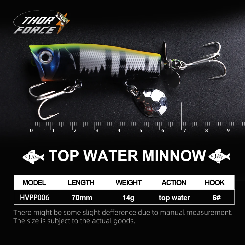 THORFORCE 70mm 14g Popper Wobbler cebo flotante Topwater cola giratoria señuelo Whopper señuelos de agua salada aparejos de Lucio Artificial - imagen 2