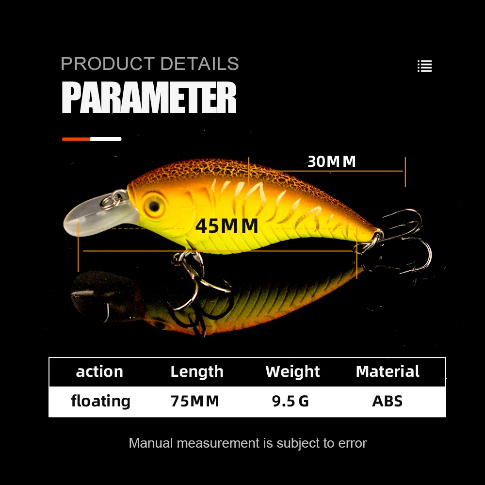 THORFORCE 75MM 9,5G pesca Wobbler flotante Crankbait Pike Bass cebo duro Artificial trucha Topwater señuelo de pesca aparejos - imagen 2