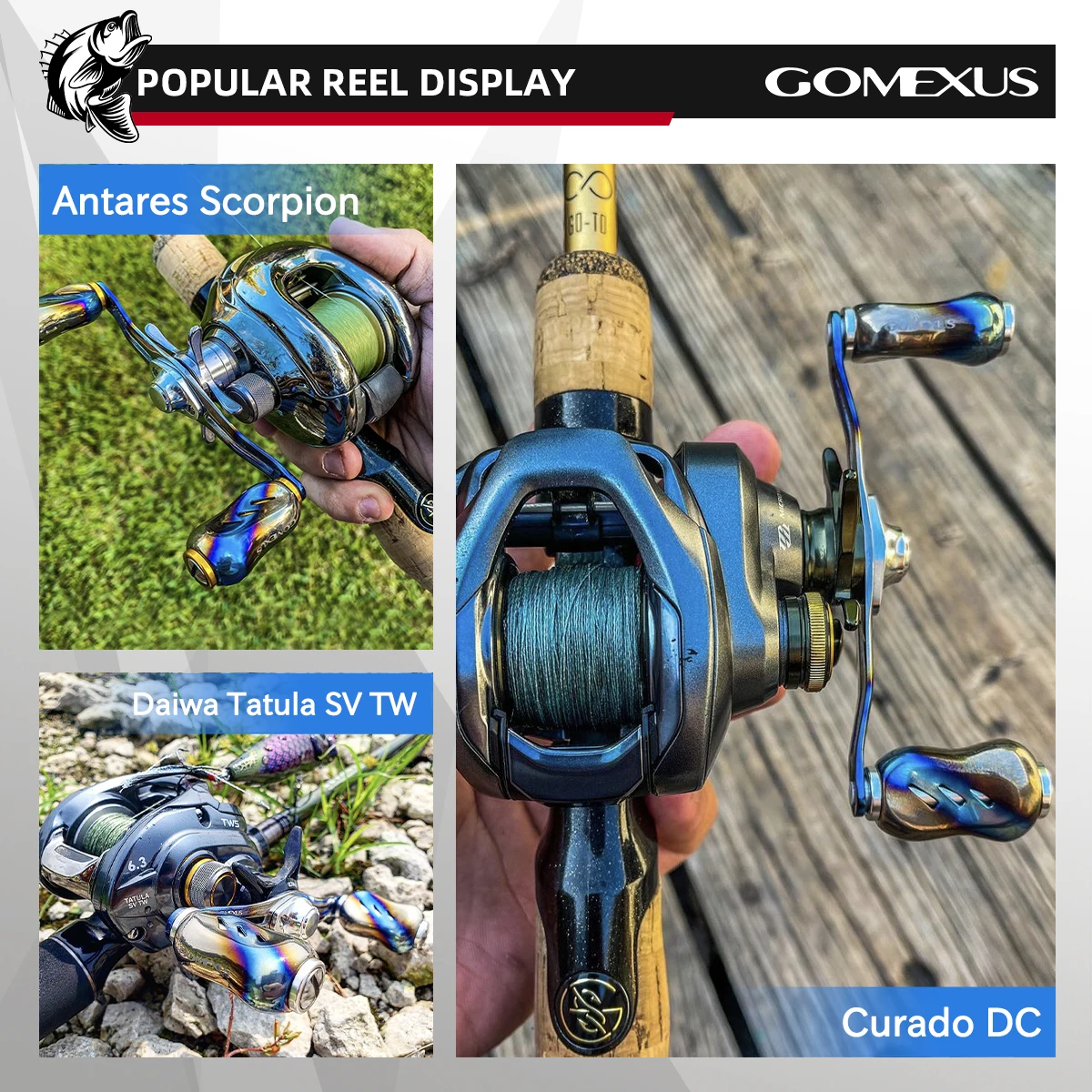 Mango de carrete de titanio Gomexus de 80mm con perilla de titanio de 22mm T22 para Daiwa Steez Tatula Catalina Zillion Abu García Baitcaster - imagen 3