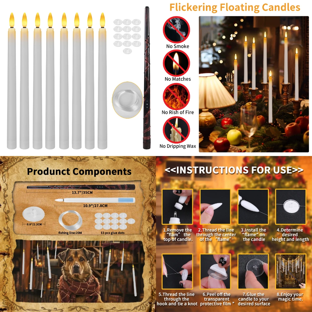 Velas Flotantes colgantes con/sin control remoto, velas cónicas parpadeantes sin llama, luces LED de mano sin goteo, 6, 8, 12 piezas - imagen 5