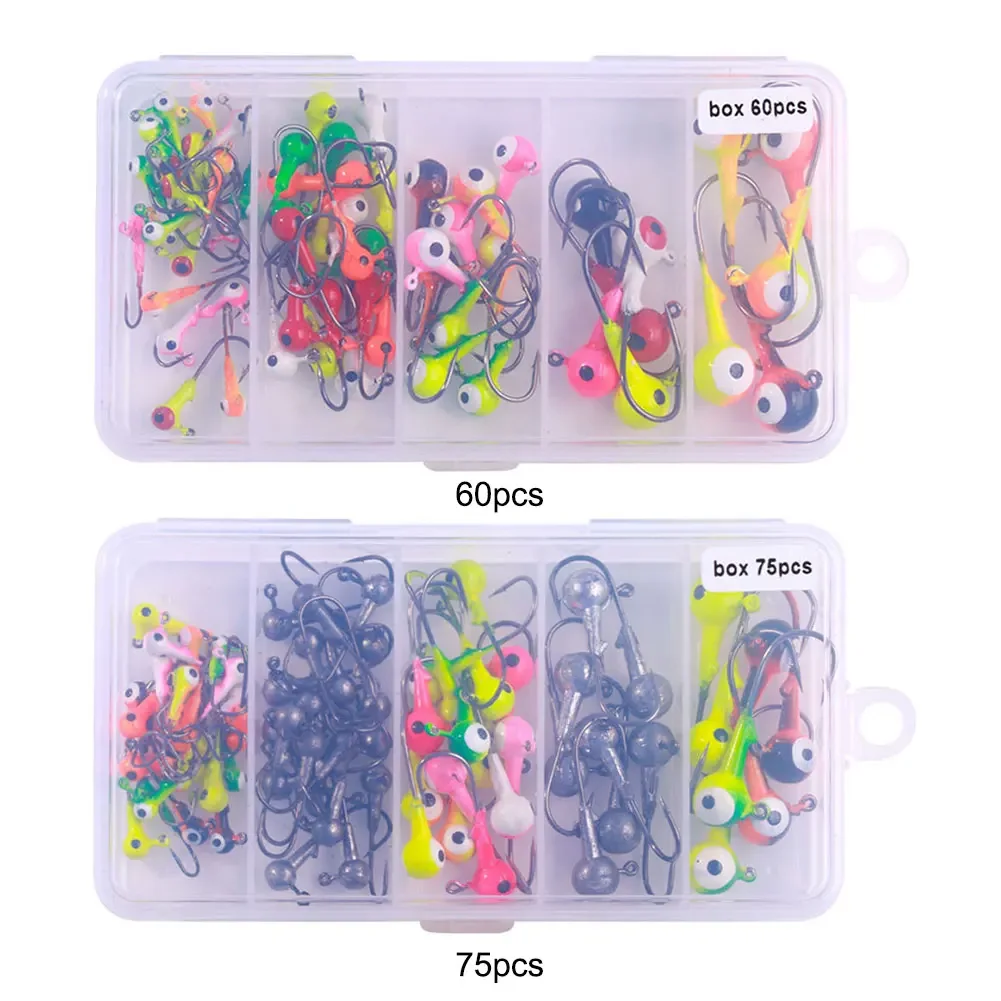60/75 unids/caja conjunto de anzuelos de pesca con púas coloridas anzuelos con cabeza de anzuelo equipo de pesca accesorios de aparejos - imagen 5