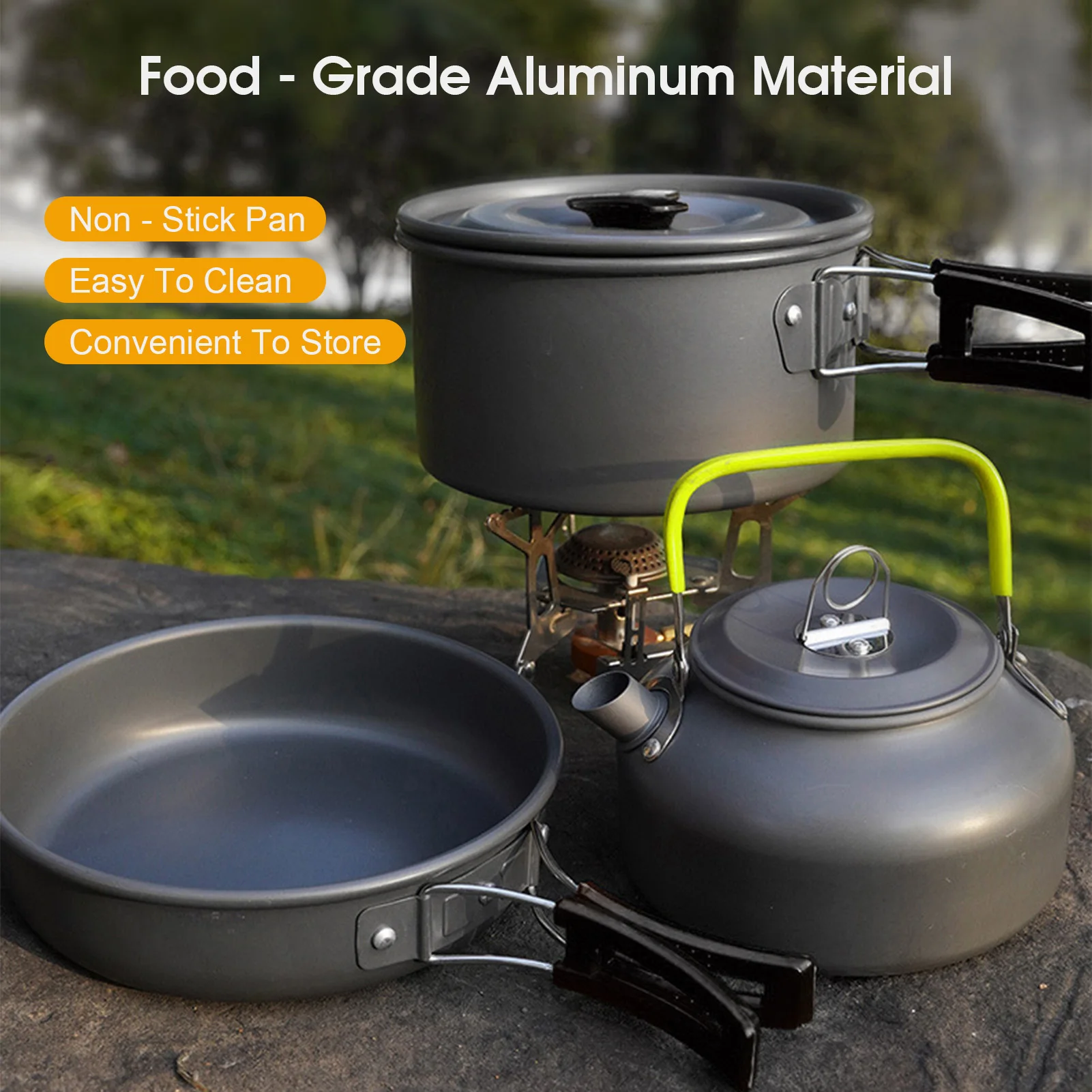 Juego de utensilios de cocina para acampar al aire libre, tetera combinada para 4 o 5 personas, antiadherente de aluminio, fácil de limpiar, portátil para acampar y hacer senderismo - imagen 3