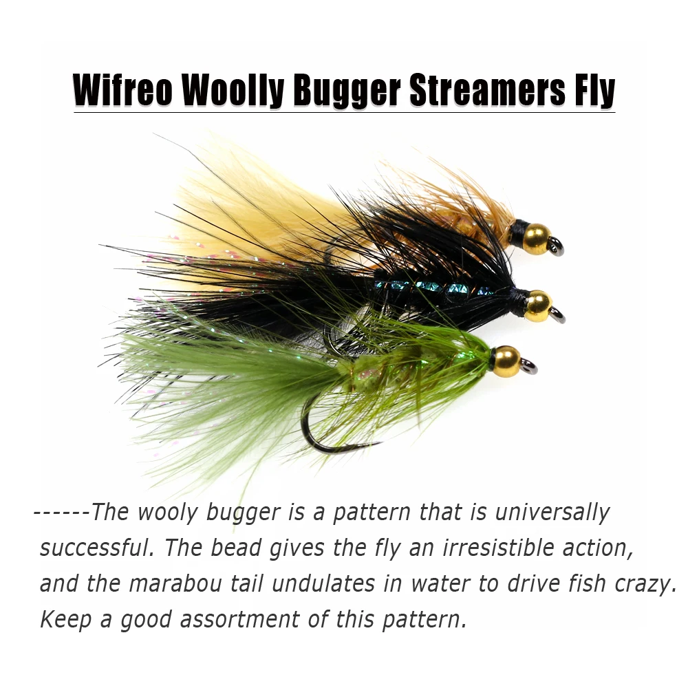 Wifreo-Señuelos de Pesca con cabeza de cuentas de latón, 12 piezas, Lucio, lubina, trucha arcoíris, color marrón Oliva y negro - imagen 2