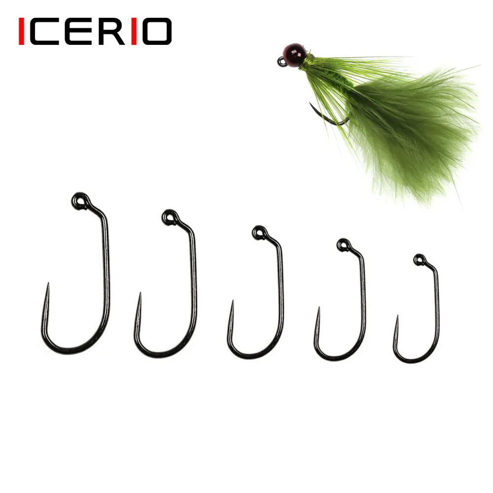 ICERIO 20 piezas 10 #   12 #   14 #   16 #   18 #   Anzuelo de anzuelo para atar moscas sin púas, ángulo de 60 grados, para atar plantilla, ninfa, mosca húmeda, trucha, Señuelos de Pesca