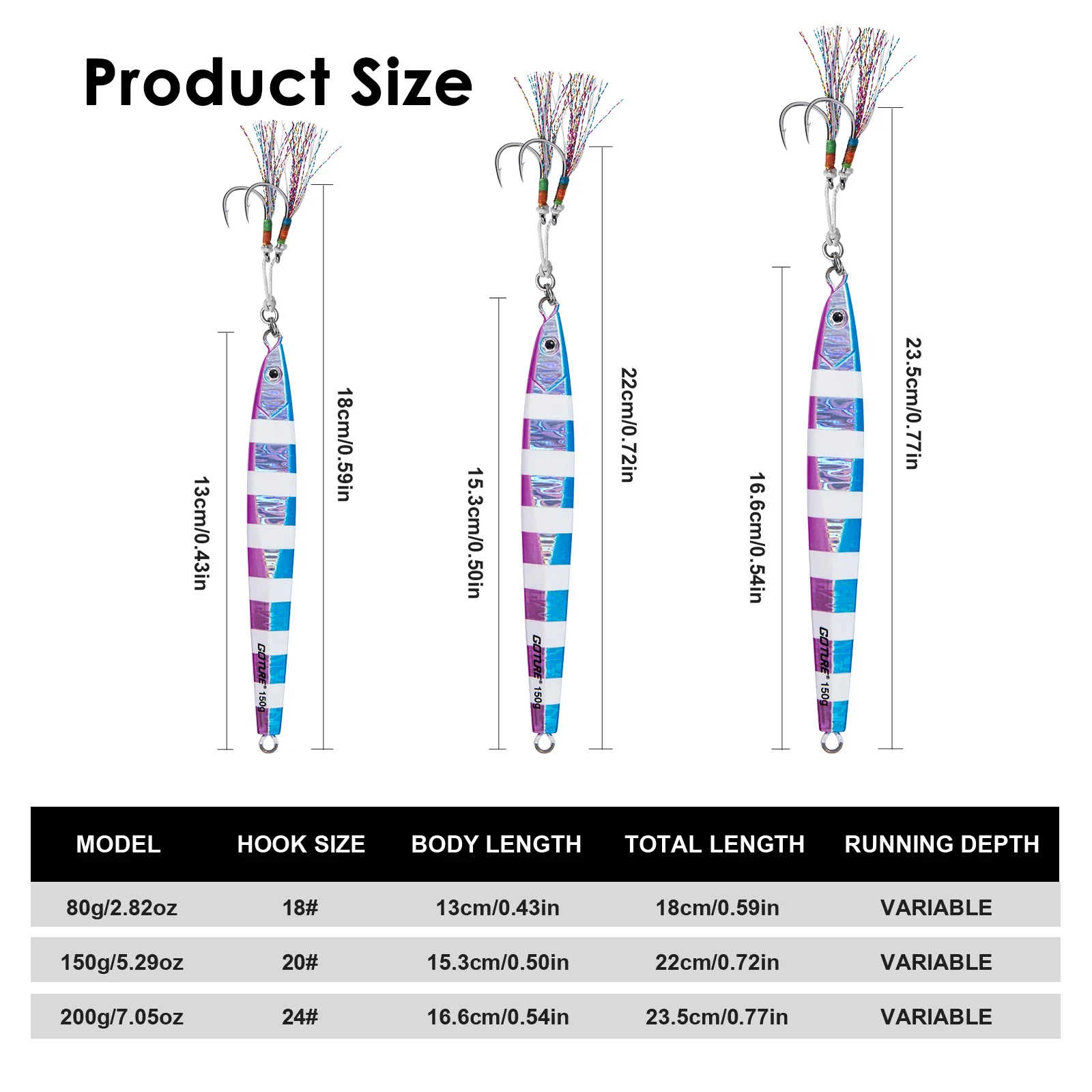 Goture-señuelo luminoso de Metal para pesca en el mar, cebo de Jigging lento, hundimiento rápido, 4-5 colores, 80g/100g/150g/200g - imagen 2