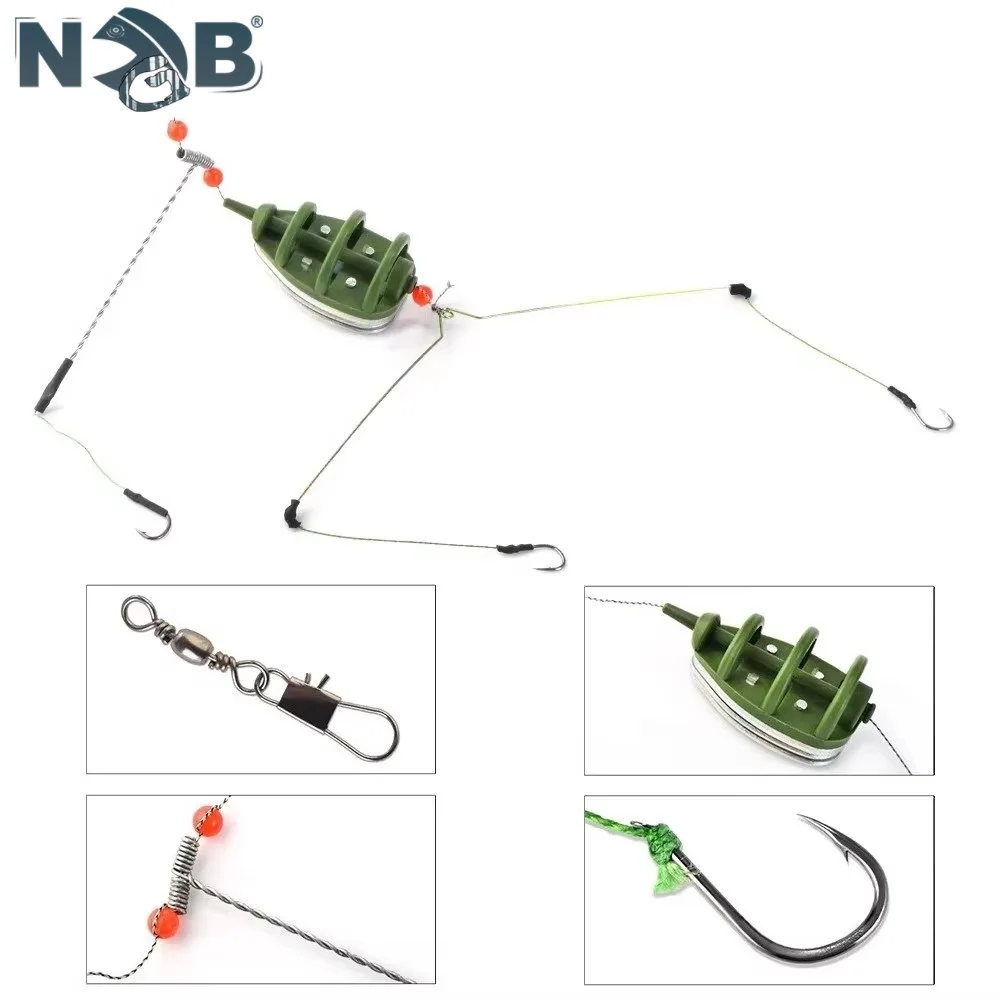NGB 60g 70g 80g alimentador de pesca de carpa soporte de jaula de cebo ganchos de acero rico en carbono aparejos de pelo accesorio de pesca
