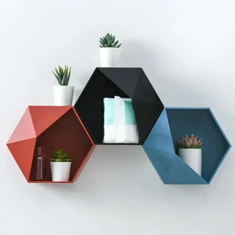 Estante de pared hexagonal de madera estilo nórdico para decoración - imagen 2