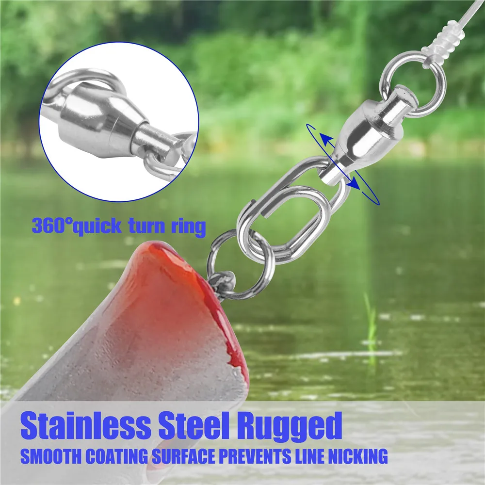 20 piezas giratorios de pesca, rodamiento de bolas giratorio, anillo dividido de acero inoxidable, Clip giratorio, cebo de Jigging, aparejos de conector de pesca - imagen 5