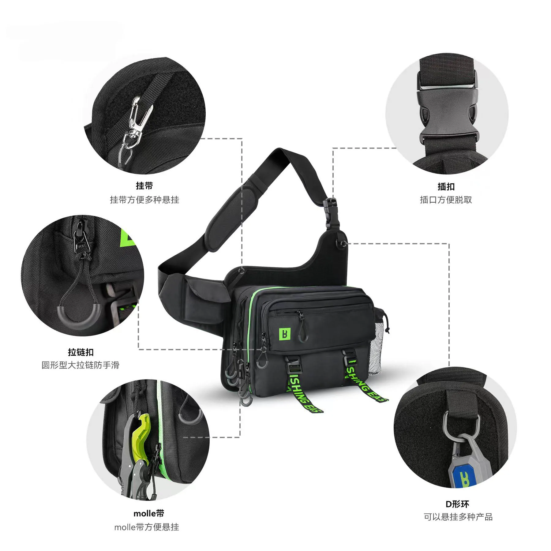 PAGEBAS Bolso de hombro multifuncional para pesca LUYA, bolso de hombro de viaje para pesca al aire libre, mochila de almacenamiento IB1 negro - imagen 5