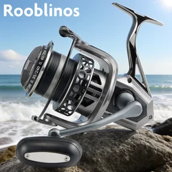 Carretes giratorios Rooblinos AG, Metal ultraligero, relación de engranaje 5,1: 1, 8000-12000, carretes de pesca de arrastre máximo grande para agua salada o dulce