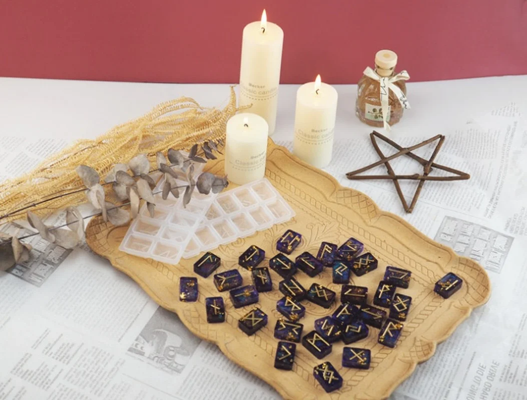 2 tipos de runas, molde de resina, mito, Tarot, epoxi, dominó, herramientas de silicona, suministros de bricolaje, colgante, artesanía de joyería (solo moldes) - imagen 4