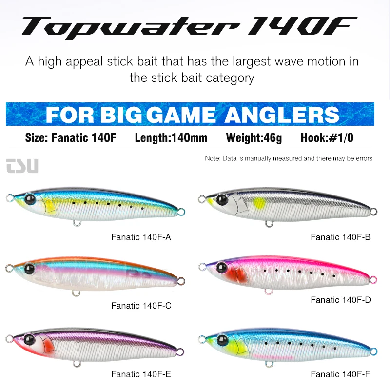 TSURINOYA FANATIC140F pesca en barco oceánico lápiz flotante 140mm 46g GT atún juego de agua salada señuelo de pesca eléctrica cebos de superficie - imagen 2