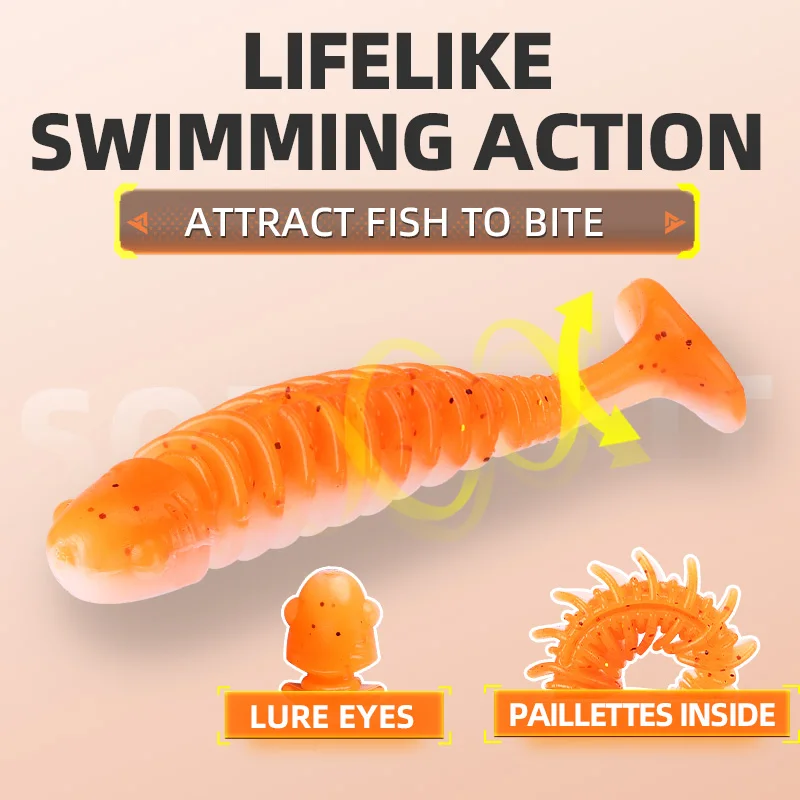 WEIHE-señuelo de gusano suave, más ancho cola en T, cuerpo de diseño de hilo con 2 ranuras, PVC, 1,3g/5cm, 2,8g/6,5, 10 piezas - imagen 5