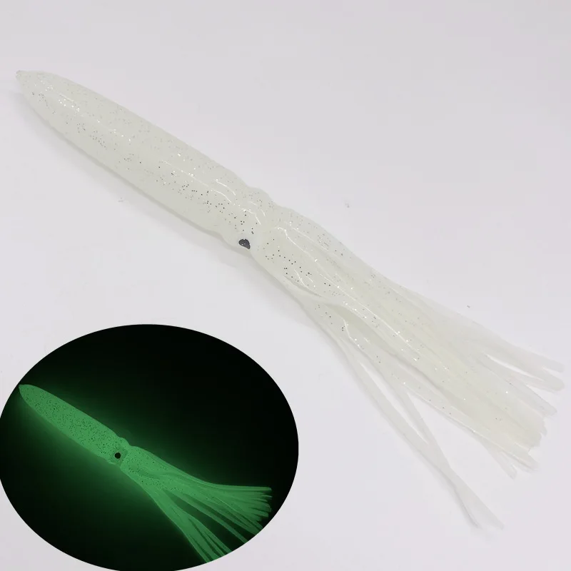 Anzuelo de pesca Artificial, señuelo suave luminoso, faldas de calamar, cebo Jigging para pesca de atún, curricán de pulpo de plástico, 5 piezas, 22CM/8g - imagen 4