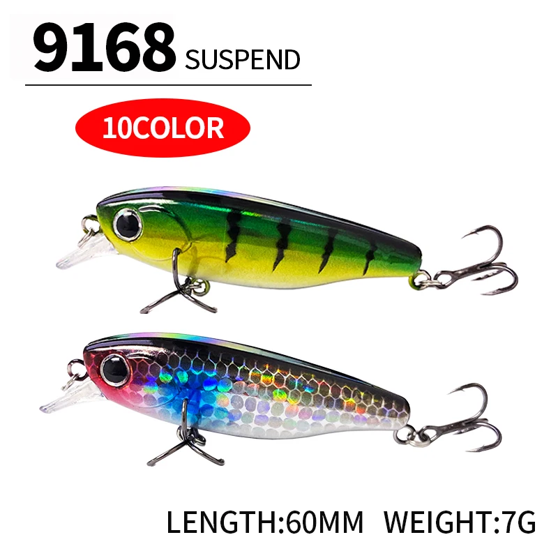 Señuelos de Pesca suspendidos para pececillos, 60mm, 7g, cebo duro Artificial, Wobblers de Pesca para Lucio, lubina, trucha, Jerkbait, Swimbait de plástico, aparejos 3D - imagen 5