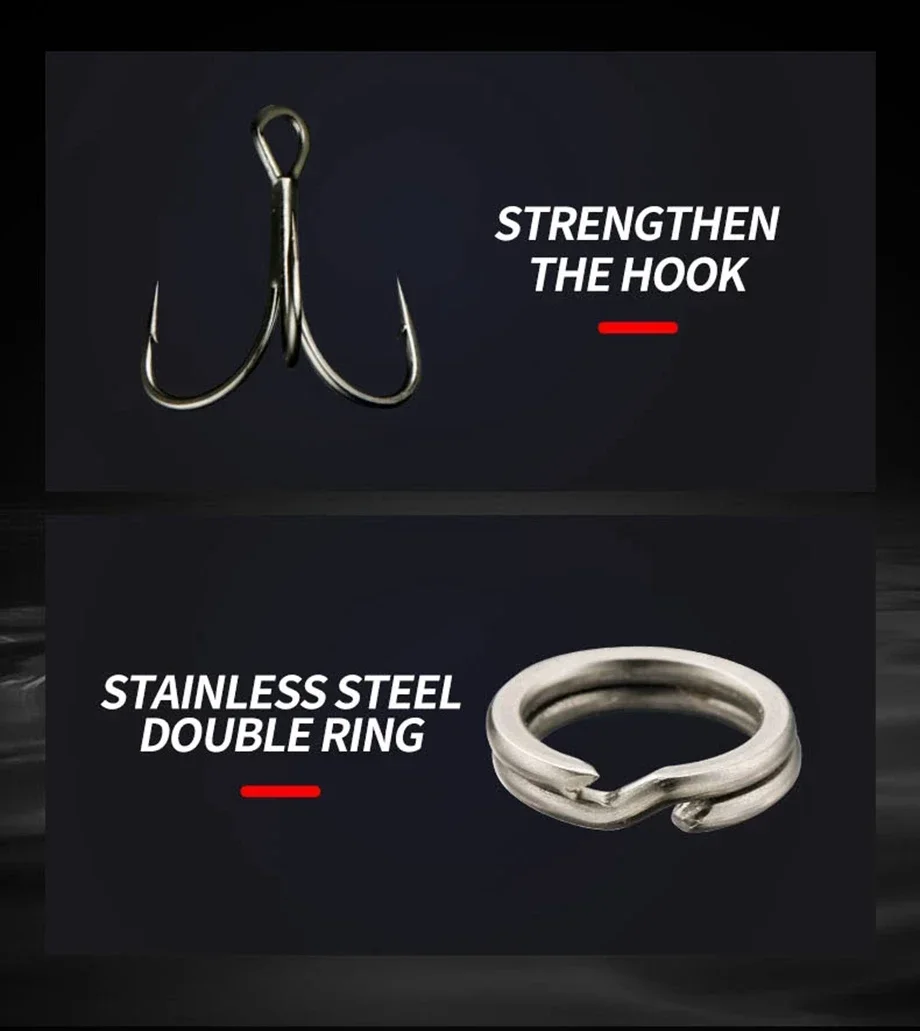 Mejore su experiencia de pesca con anillos dobles de acero inoxidable duradero y ganchos fuertes