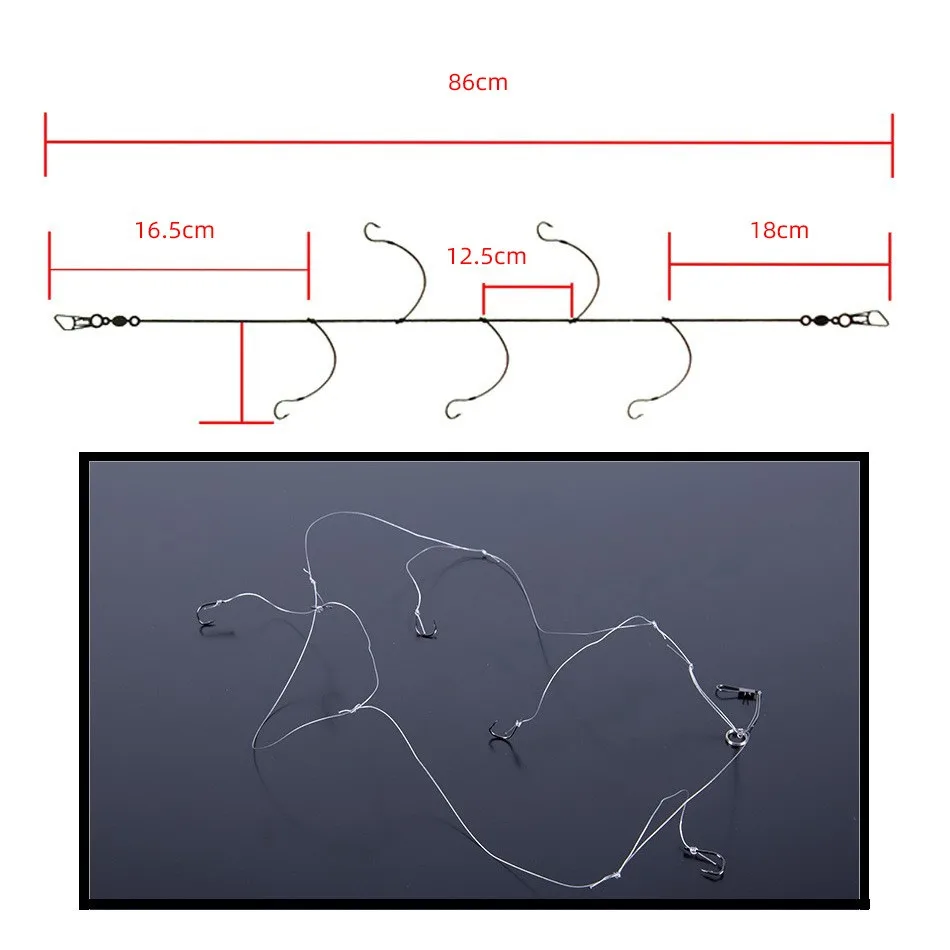 5 anzuelos de pesca de acero rico en carbono con 5 anzuelos pequeños, aparejos giratorios, señuelos de pesca, anzuelos de cuerda 5 # -13 # - imagen 2