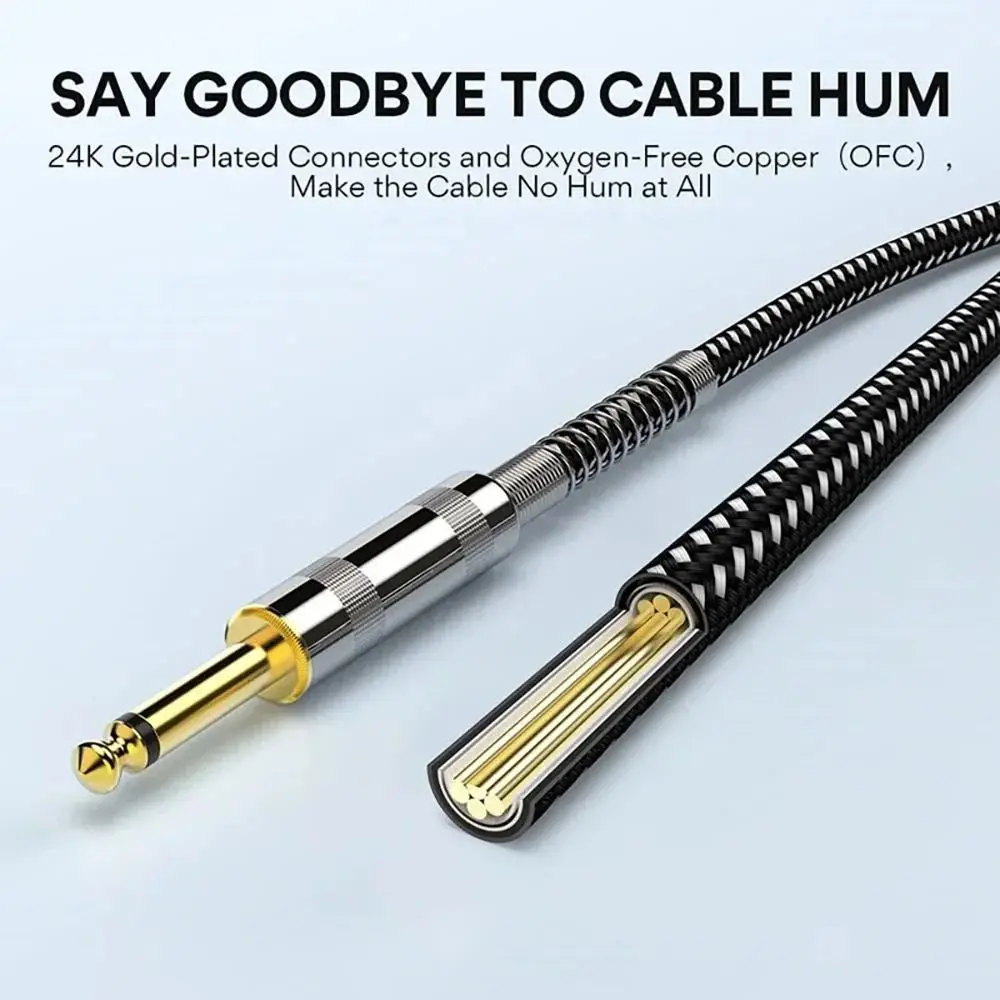 Cable Jack TRS 6,35mm trenzado guitarra – Conector chapado en oro 90º