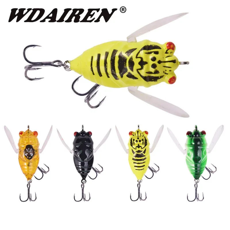 1 pieza insecto popper señuelo de pesca 4,8 cm 6 g agua superior suave ala cigarras wobblers señuelos artificiales con anzuelos para el bajo lucio tackle