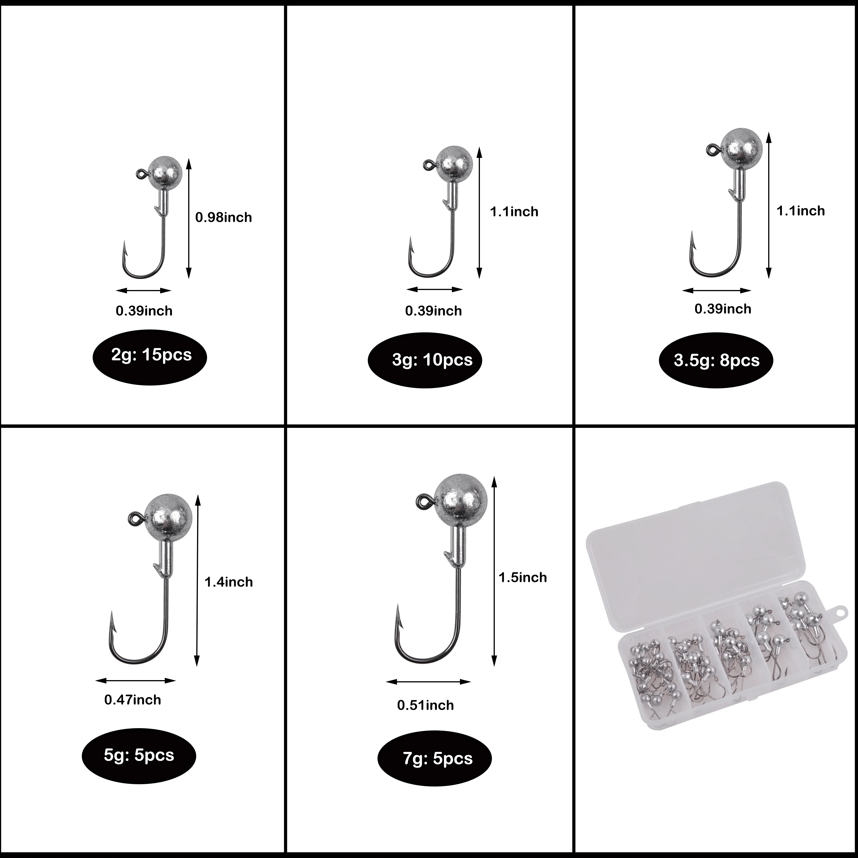 130 uds/69 uds/60 uds/43 Uds anzuelo con cabeza de plantilla de manivela plantillas de bola redonda anzuelo de pesca cabeza plantilla señuelo cebo duro anzuelos de gusano para pesca - imagen 4