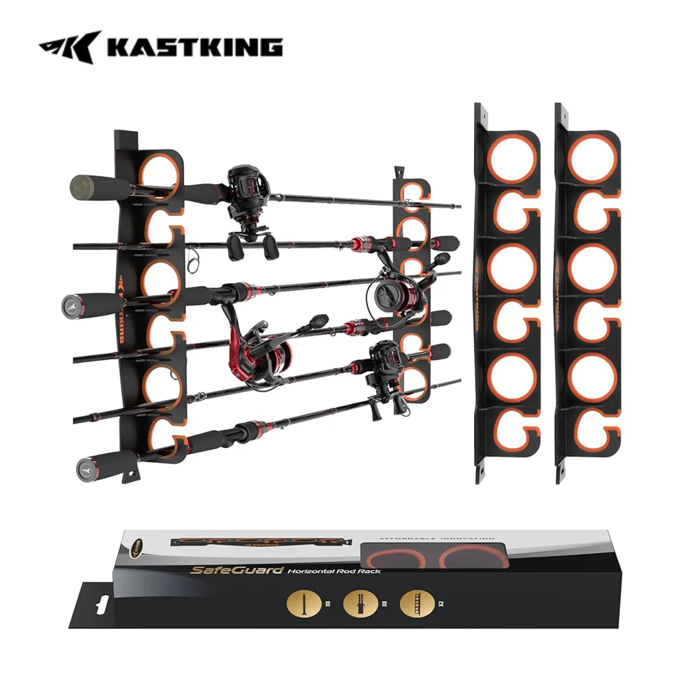 Soporte para caña de pescar KastKing SafeGuard para garaje, estante para caña de pescar montado en la pared o en el techo, organizador de almacenamiento, soporte para caña de pescar