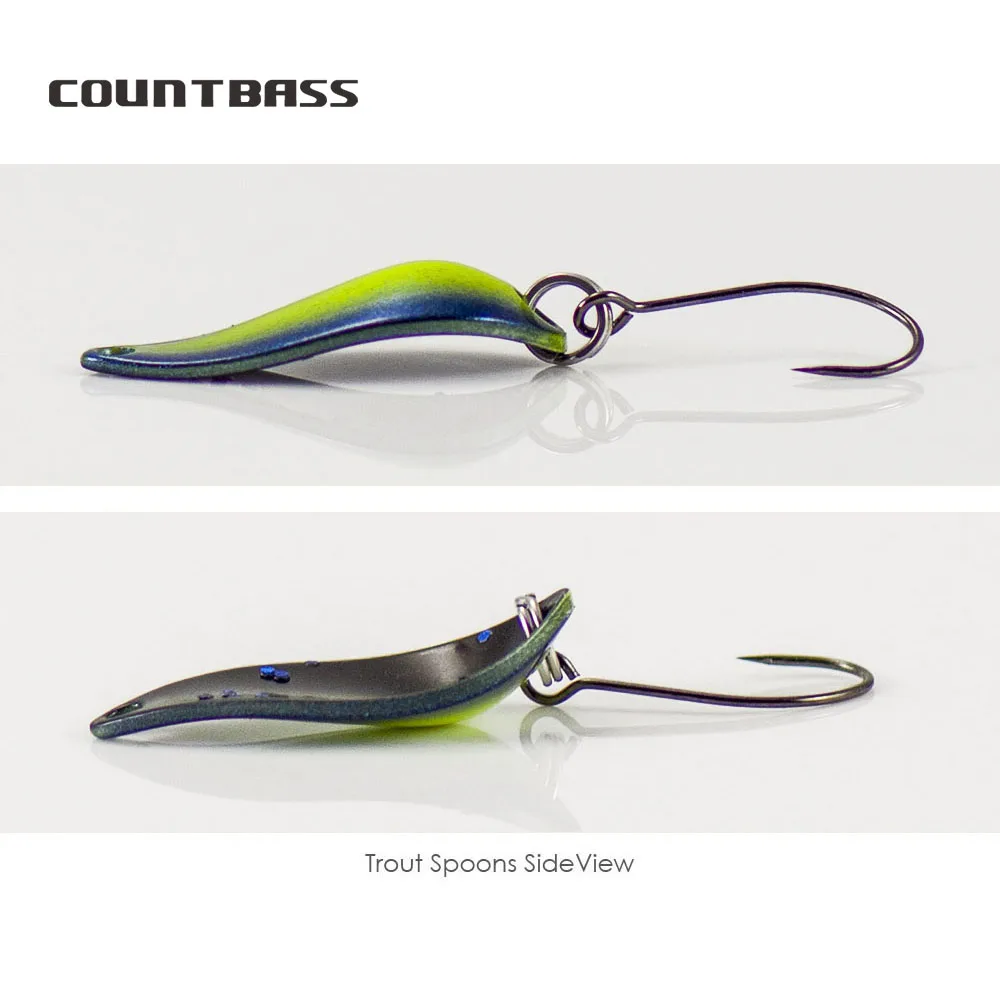 COUNTBASS-cuchara de trucha fundida, 6 uds., 2,5g, 3/32oz, con un solo gancho sin púas, Señuelos de Pesca de latón y Metal para salmón, Lucio y lubina - imagen 3