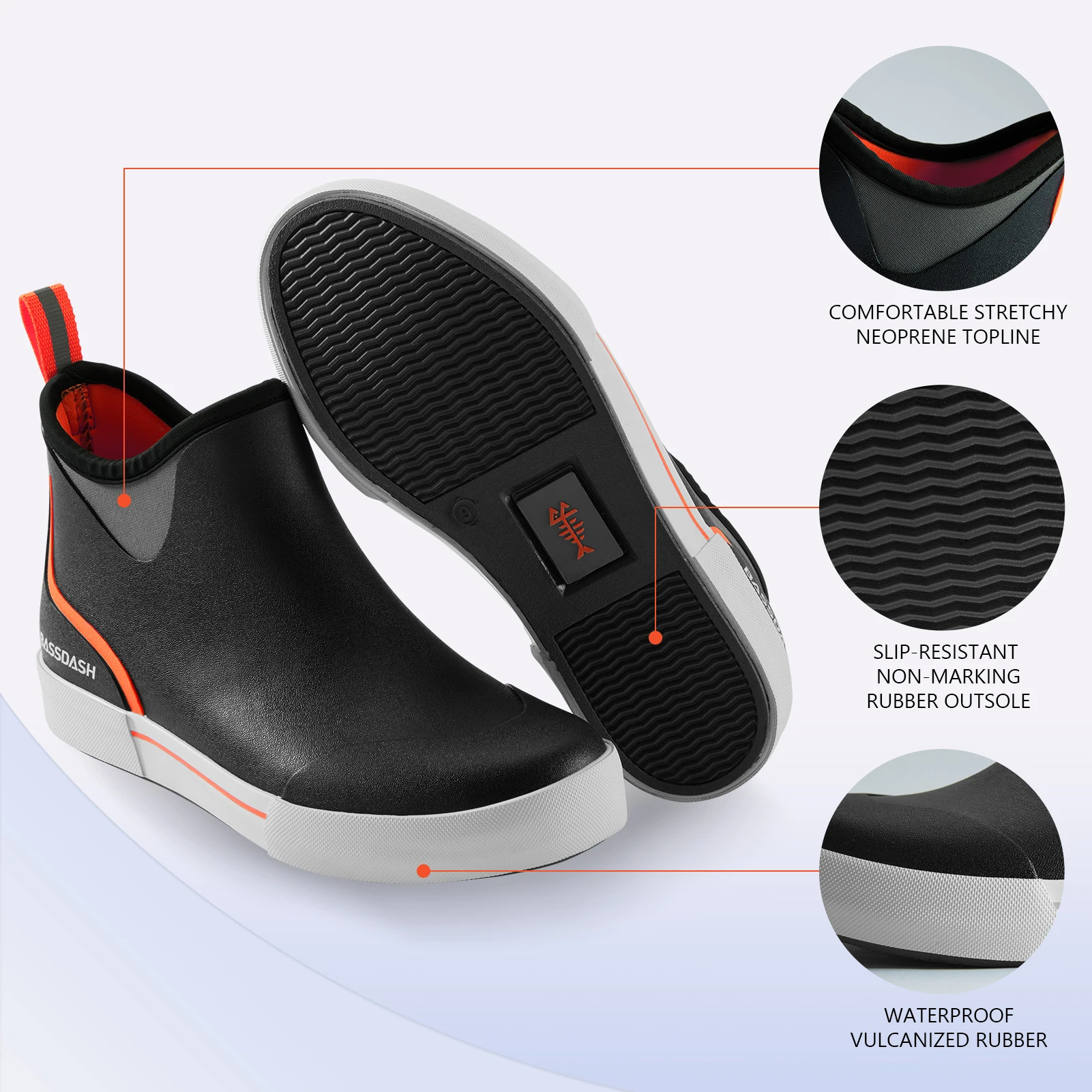 BASSDASH-Botas de pesca impermeables de 4,5 "para hombre, botines de goma antideslizantes, zapatos de lluvia para trabajo de jardinería en bote - imagen 4