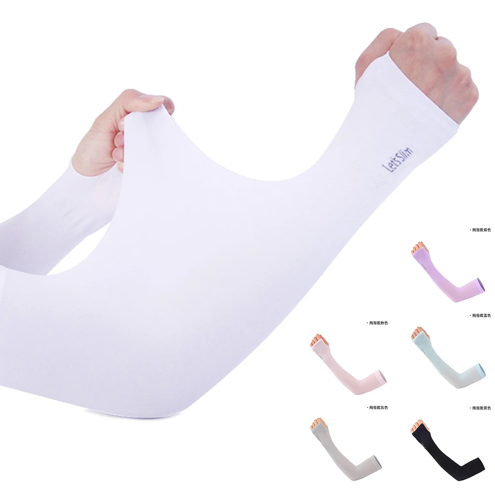 Manga de brazo de ciclismo Anti-UV sin dedos, manga larga de seda helada para verano, cubierta de brazo antiquemaduras solares, manguito para hombres y mujeres, nuevas mangas de mano frescas