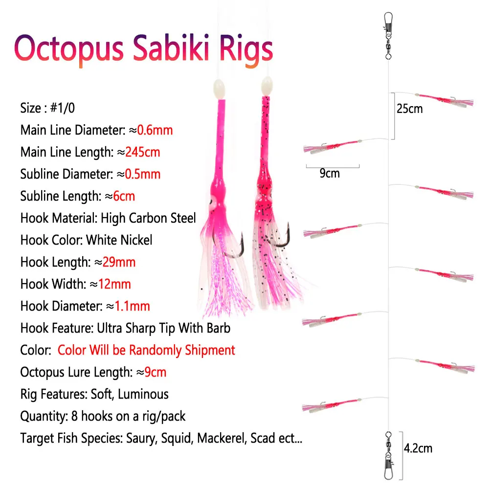 Bimoo-anzuelos luminosos de pulpo Sabiki, anzuelos de cuerda de oropel, Flashabou, Saury, calamar, caballa, aparejos de Pesca de agua salada, 1 paquete - imagen 2