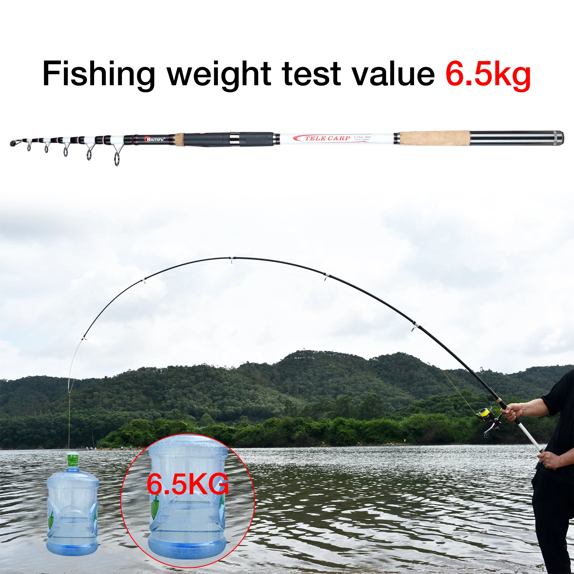 BIUTIFU-cañas de pescar telescópicas para carpa, caña de pescar giratoria de viaje de carbono T800 de 3,0/3,6/3,9/4,2 m, 40-180g - imagen 5