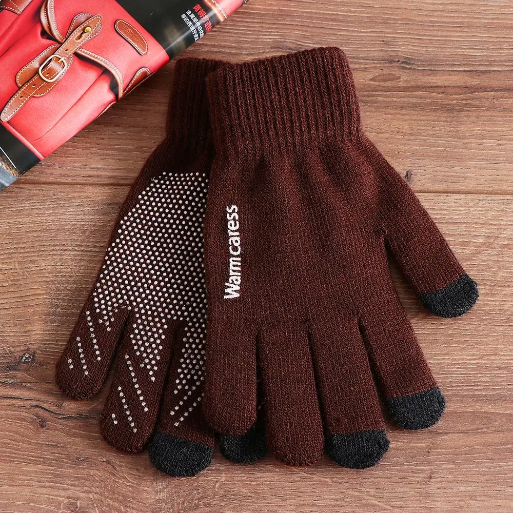 Moda antideslizante teléfono táctil lana tejida dedo completo mitones guantes cálidos pantalla táctil - imagen 4