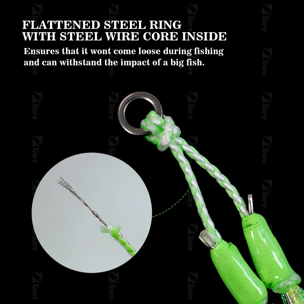 TOLU 10 ganchos de asistencia de cola de plantilla de metal 1-4/0 #   Anzuelos de pesca con línea de PE, anillo sólido de pluma, alambre de acero incorporado para pesca Uv - imagen 4