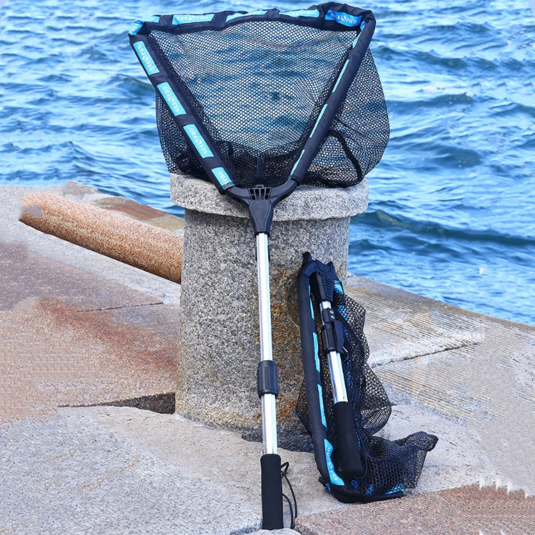 Red de pesca plegable, red de aterrizaje de pesca recubierta de goma, red de pesca telescópica plegable para agua dulce o salada