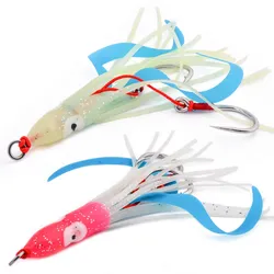 10 Uds. Anzuelo de pesca de 12,5 cm, anzuelo de señuelo suave Luminou pulpo, placa de hierro, doble gancho, pesca en barco de mar, cebo Artificial, peces de agua salada