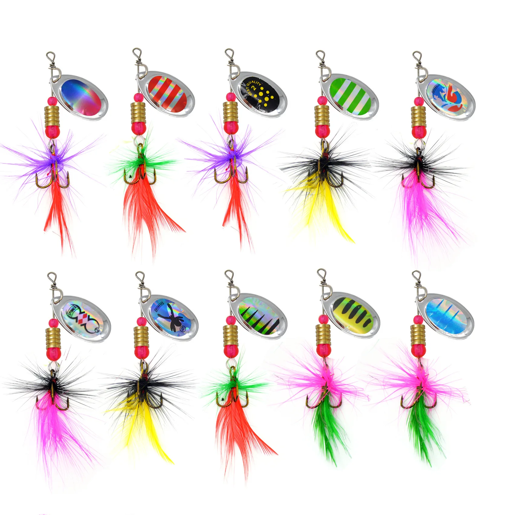 Señuelo de pesca Spinner cebo 3,5g gancho de plumas coloridas cucharas de rotación de Metal cebos compuestos señuelos artificiales lote 10 piezas en oferta