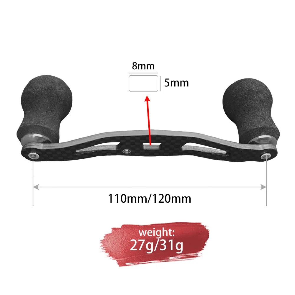 Mango de carrete de pesca de fibra de carbono de 110mm/120mm con perillas de EVA, mango de repuesto de carrete de fundición, pieza de repuesto de carrete de fundición de cebo - imagen 2