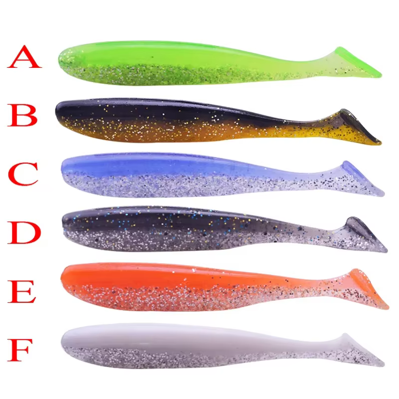 Señuelo suave de cola en T de silicona, 6 uds., 8cm, 3,5g, Jig Wobbler Swimbait, cebo de goma con olor a camarón artificial para pesca de trucha y lubina - imagen 5