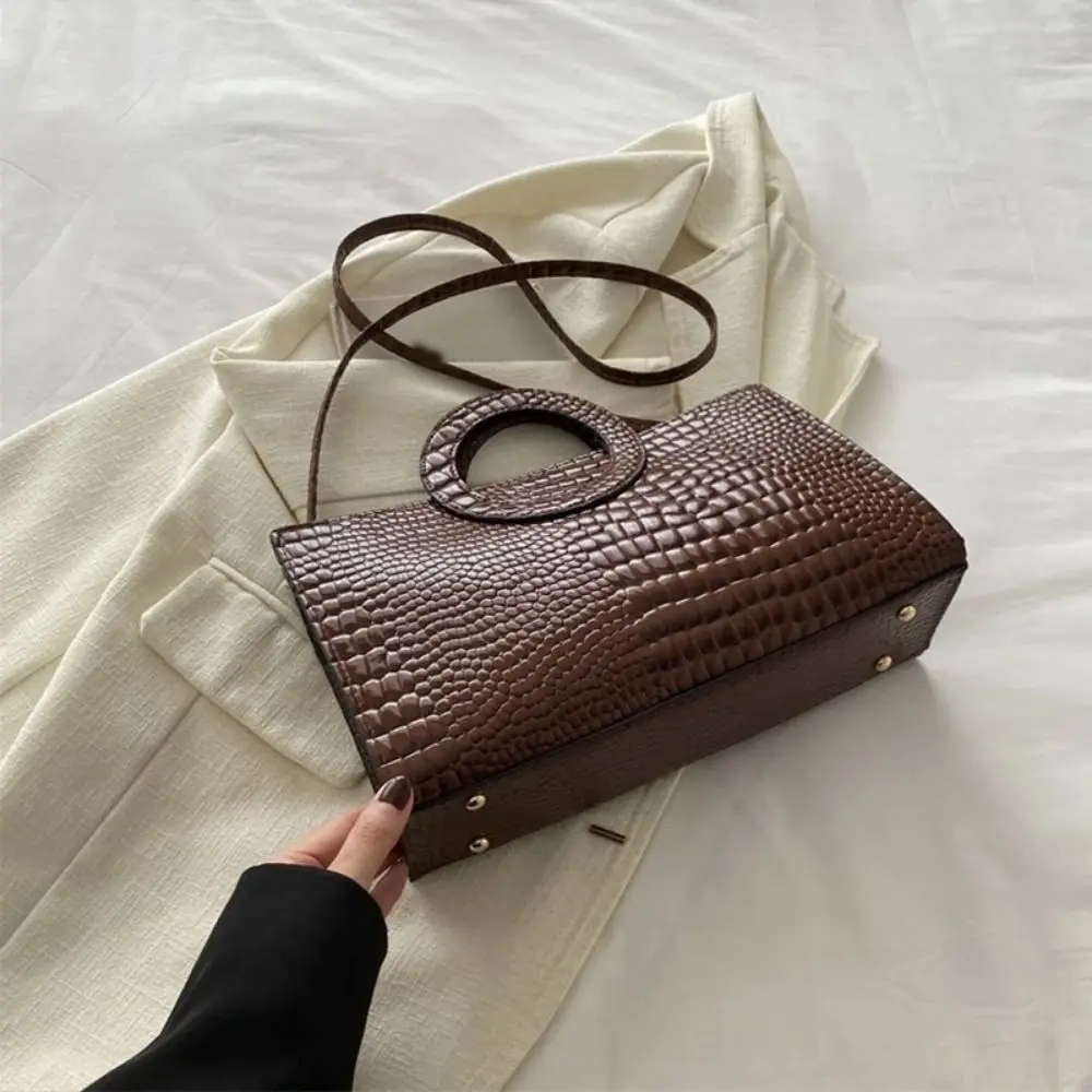 Bolsos Retro de cuero PU para mujer, bolso de hombro con patrón de cocodrilo de alta capacidad, bolso cuadrado - imagen 5