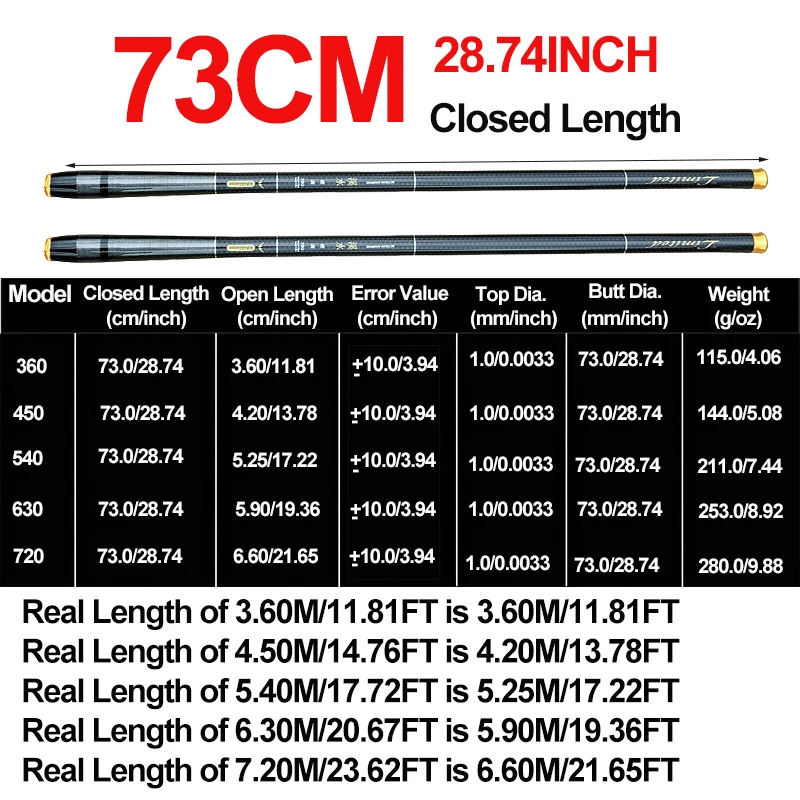 Caña de pescar telescópica ultraligera de carbono duro, caña de mano de fundición larga de 3,6 M-7,2 M para herramienta de pesca de agua salada y dulce - imagen 2