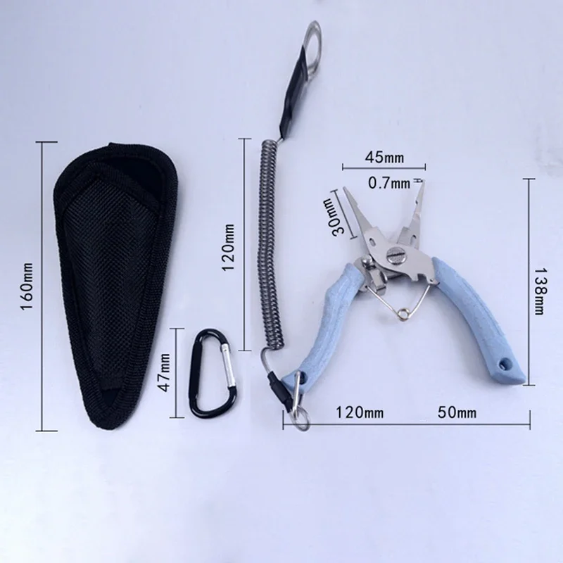 OUTKIT-Alicates de pesca multifuncionales, cortador de línea, removedor de anzuelos, tijeras de acero inoxidable, accesorios de abrazadera de pesca, cuerda de resorte - imagen 2
