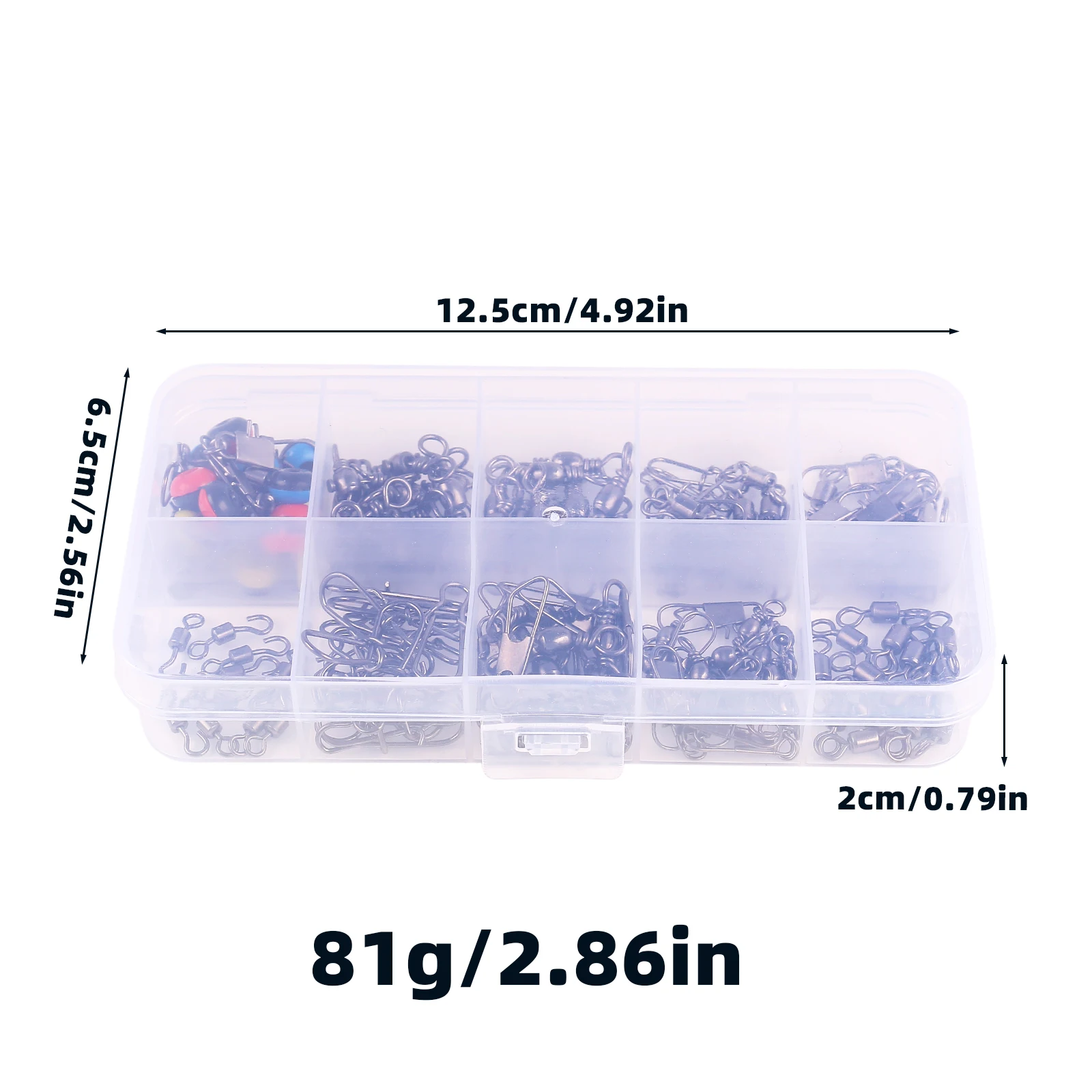 Caja de 115 conectores de pesca giratorios, pines en caja, giratorios de paso central, accesorios de pesca de trucha y lubina de frijol de mar - imagen 4