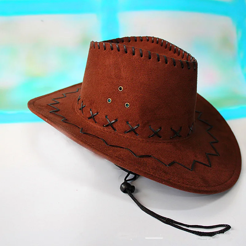 Sombrero de vaquero occidental informal para hombre y mujer, gorro de Sol de gamuza Artificial, ala ancha, ocio, Halloween - imagen 4