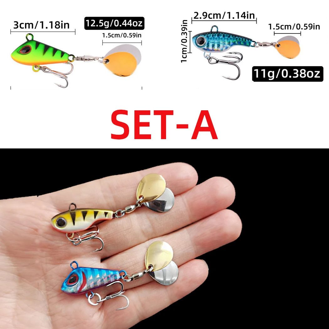 Aorace 8 Uds Metal VIB con doble lentejuelas juego de Señuelos de Pesca 10g-14g aparejos de pesca Pin Crankbait vibración Spinner cebo que se hunde - imagen 5