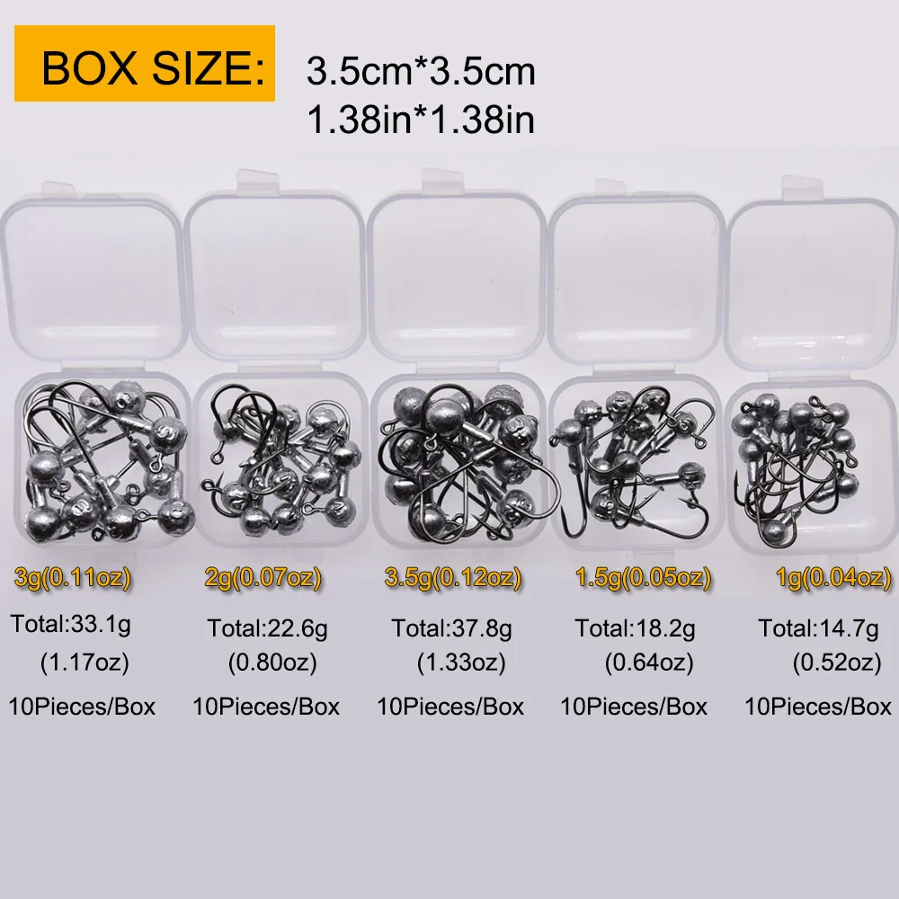 JYJ 1g 2g 3g 4g 5g 10g 20g 22g 25g 28g caja anzuelo de cabeza redonda aparejos de pesca, anzuelos de cabeza de aparejo de acero al carbono con manivela - imagen 3