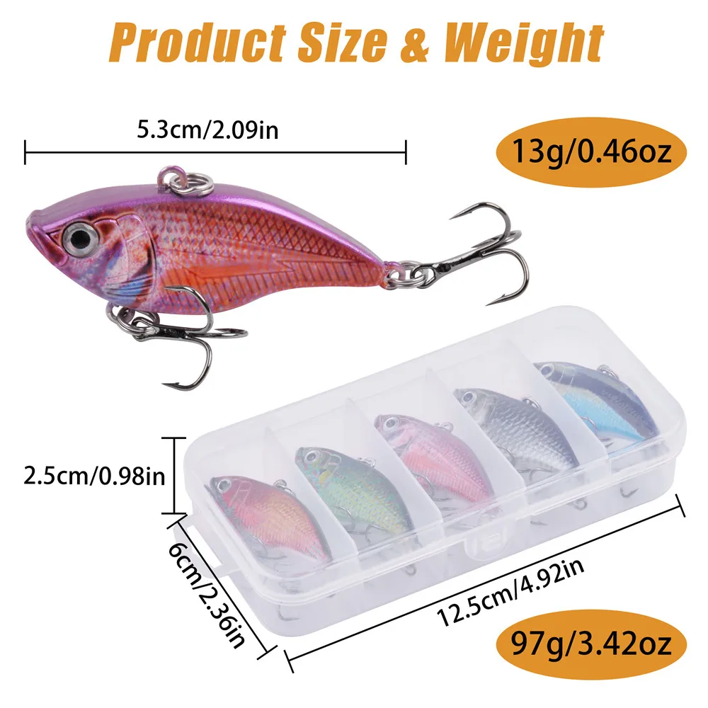 Señuelos de pesca Crankbait sin labios, 5 uds., para agua dulce, agua salada, sonajero, 13g, VIB, Swimbaits para lubina, trucha, Walleye, Lucio - imagen 2