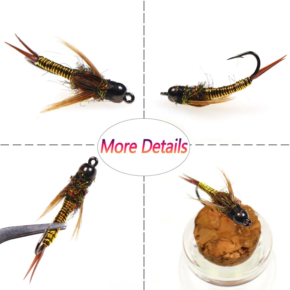 Bimoo # 10 6 uds cabeza de cuentas de latón hundimiento rápido Stonefly Ninfa marrón Hackle alambre de cobre mosca de Ninfa húmeda para Señuelos de pesca de trucha cebos - imagen 4