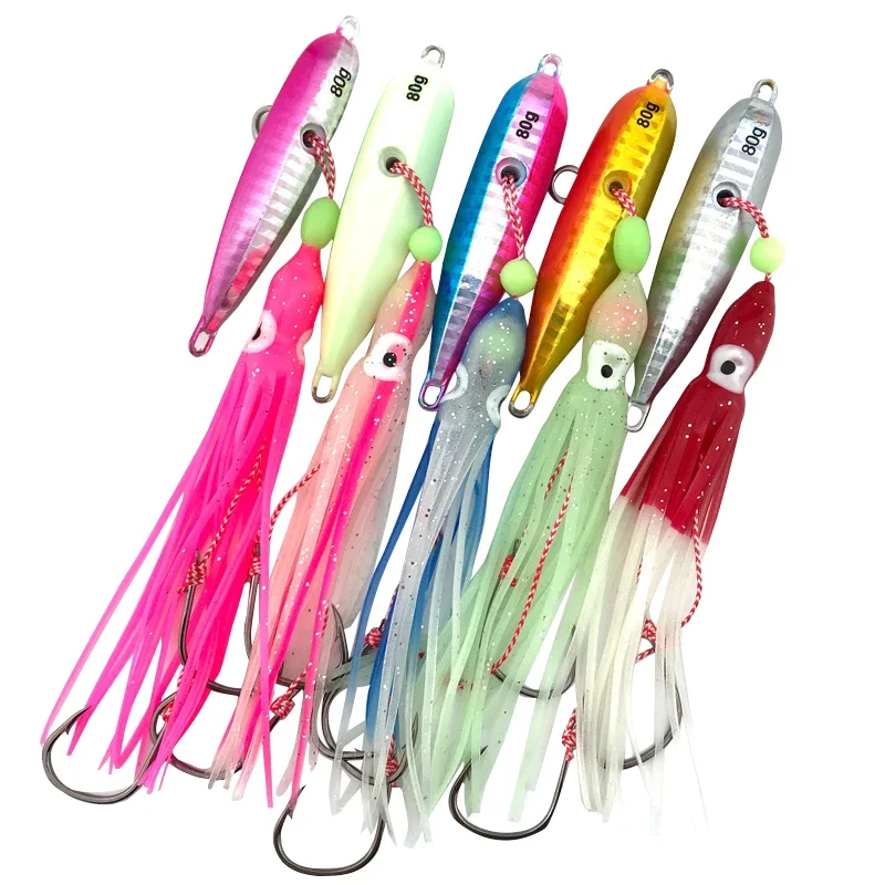 Topline Track Inchiku-señuelo de pesca con cabeza de plomo, plantilla de Metal, 80g, 100g, 120g, 150g, 180g, 200g, anzuelo luminoso de calamar de agua salada, herramientas de hundimiento - imagen 3