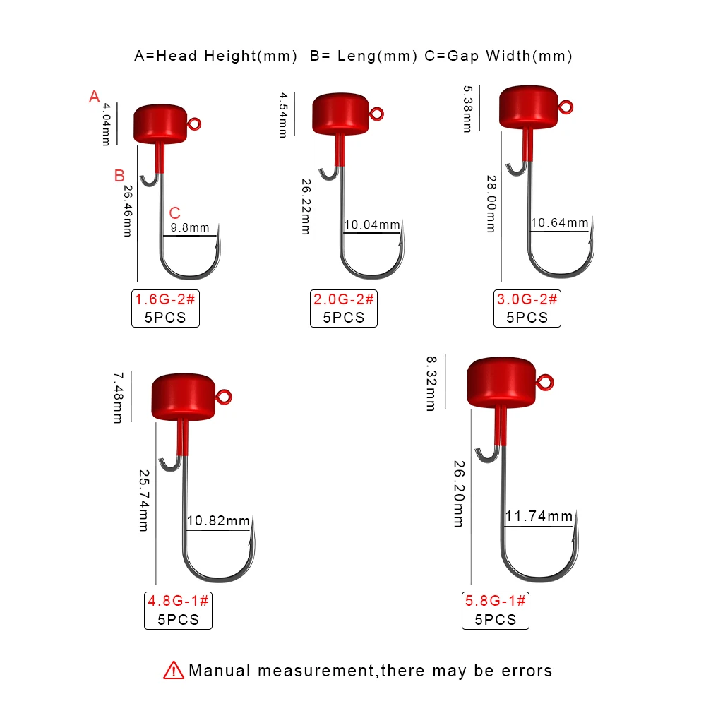 FTK 5 uds Ned anzuelo con cabeza de anzuelo 1,6g 2g 3g 4,8g 5,8g anzuelo de pesca Jigging lubina Lucio gusano suave aparejos de señuelo de pesca - imagen 2