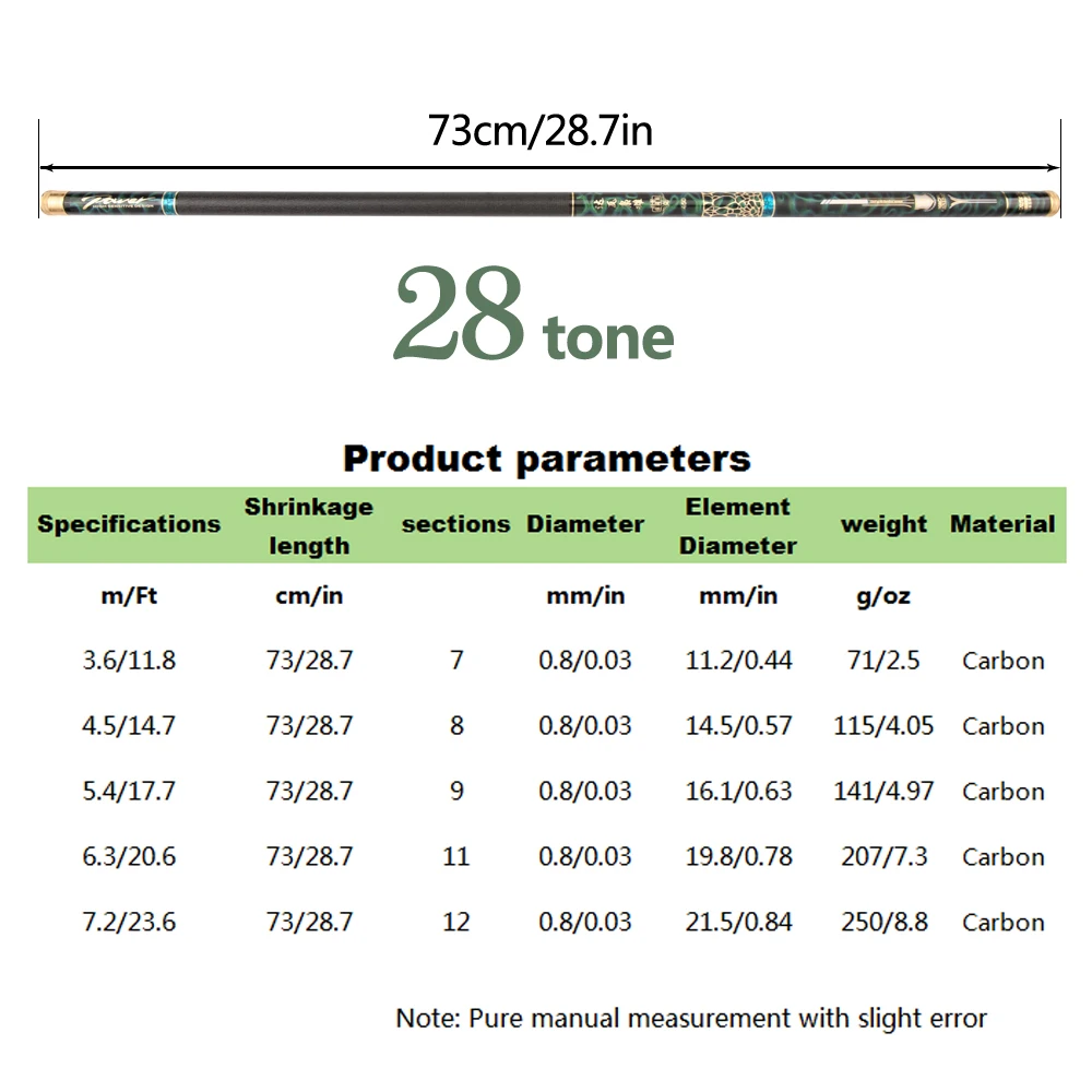 SIECHI caña de pescar telescópica de corriente 3,6 M 4,5 M 5,4 M 6,3 M 7,2 M 100% caña de viaje ultraligera de fibra de carbono Pesca portátil de agua dulce - imagen 3